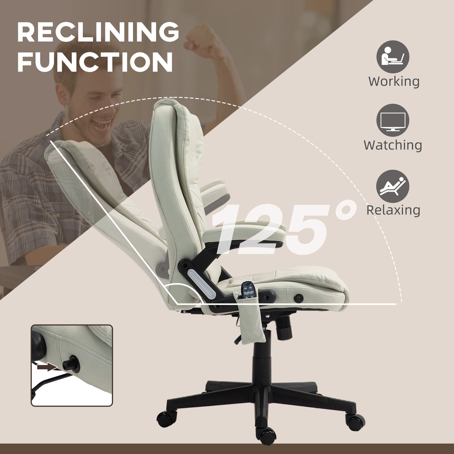 6 Point Vibrating Massage Office Chair with Heat, Microfiber Massage Desk Chair with Reclining Backrest, Beige