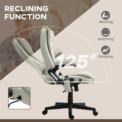 6 Point Vibrating Massage Office Chair with Heat, Microfiber Massage Desk Chair with Reclining Backrest, Beige