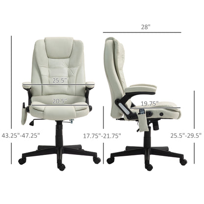 6 Point Vibrating Massage Office Chair with Heat, Microfiber Massage Desk Chair with Reclining Backrest, Beige
