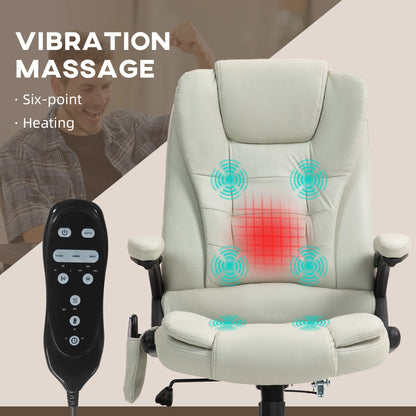 6 Point Vibrating Massage Office Chair with Heat, Microfiber Massage Desk Chair with Reclining Backrest, Beige