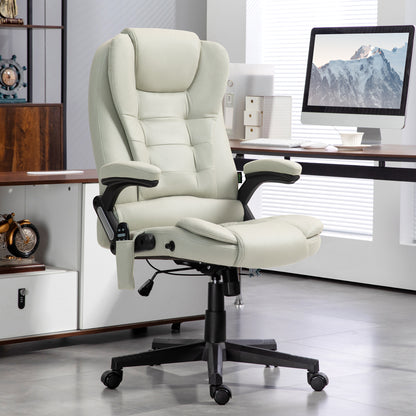 6 Point Vibrating Massage Office Chair with Heat, Microfiber Massage Desk Chair with Reclining Backrest, Beige